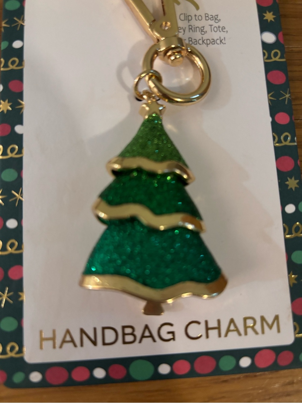True to Form Green Glitter Christmas Tree Handbag Charm Keychain NWT - Picture 7 of 7